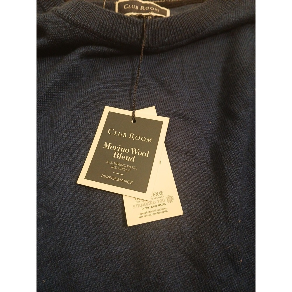 Club Room Solid Crew Neck Merino Wool Blend Sweater Blue Mens‎ XL - Picture 4 of 7